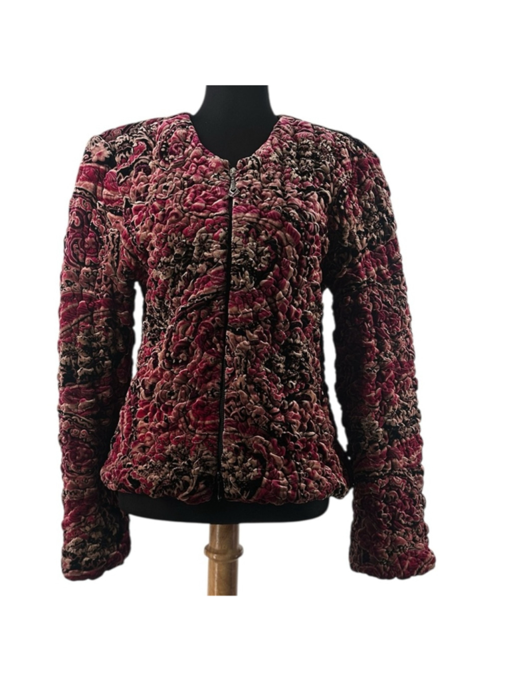 Joseph Ribkoff quilted coat floral printed zipper blazer elegant artsy sz 10